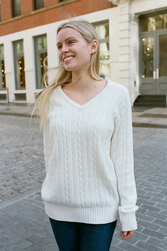 Brandy Melville Ida Cotton Cable Knit V-Neck Sweater