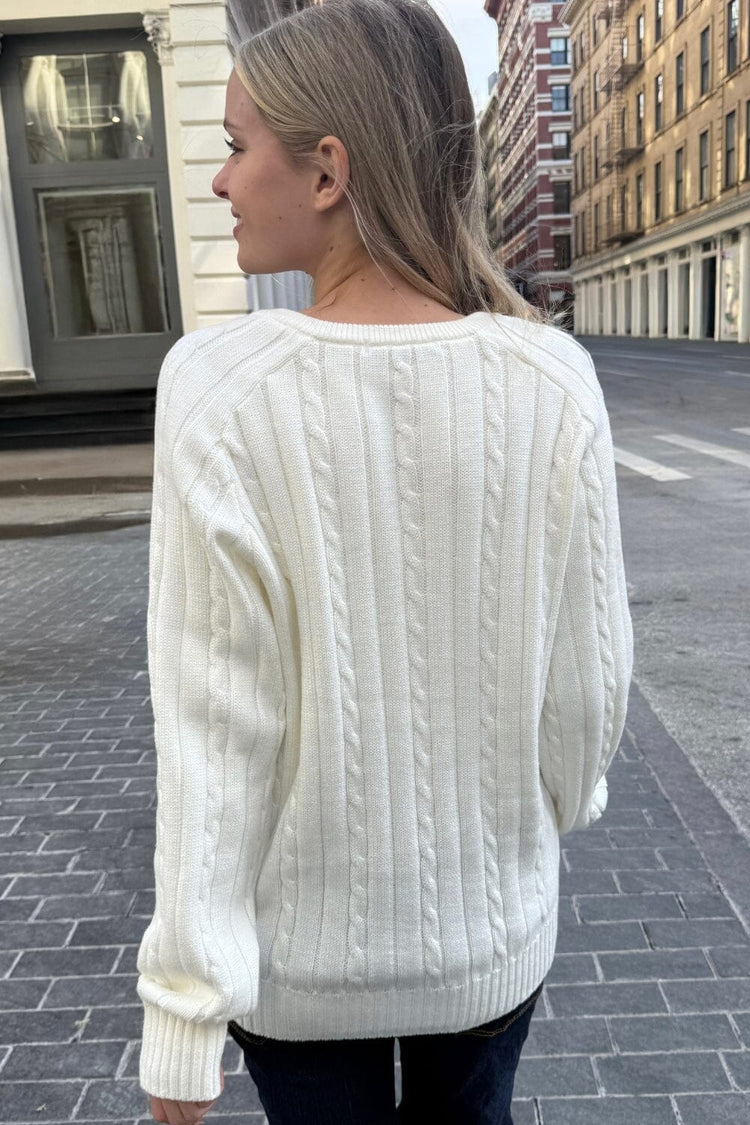 Brandy Melville Ida Cotton Cable Knit V-Neck Sweater