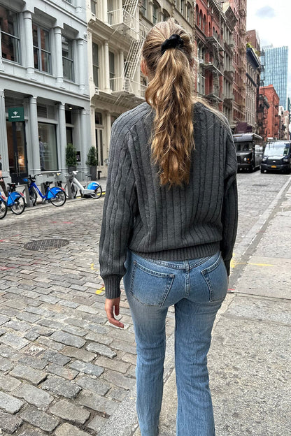 Brandy Melville Ida Cotton Cable Knit V-Neck Sweater