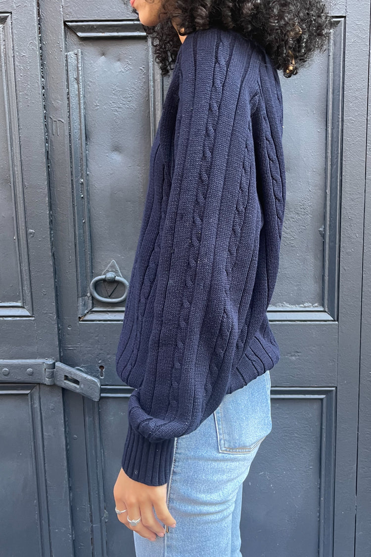 Brandy Melville Ida Cotton Cable Knit V-Neck Sweater