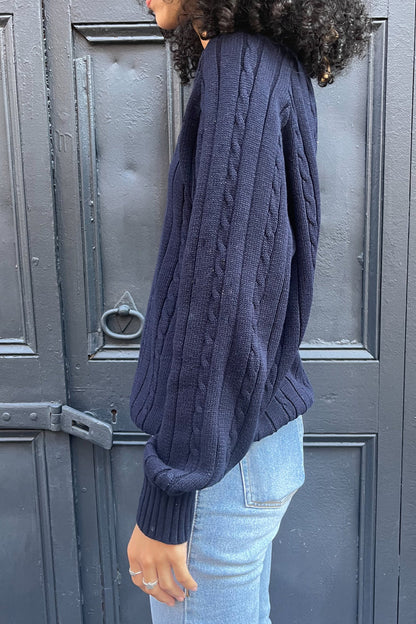 Brandy Melville Ida Cotton Cable Knit V-Neck Sweater