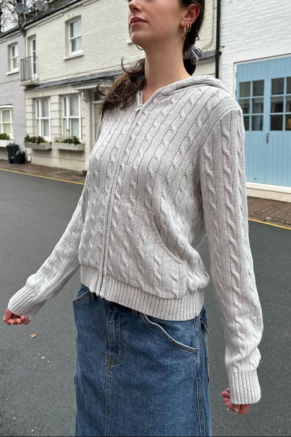 Brandy Melville Ayla Cable Knit Zip-Up Sweater